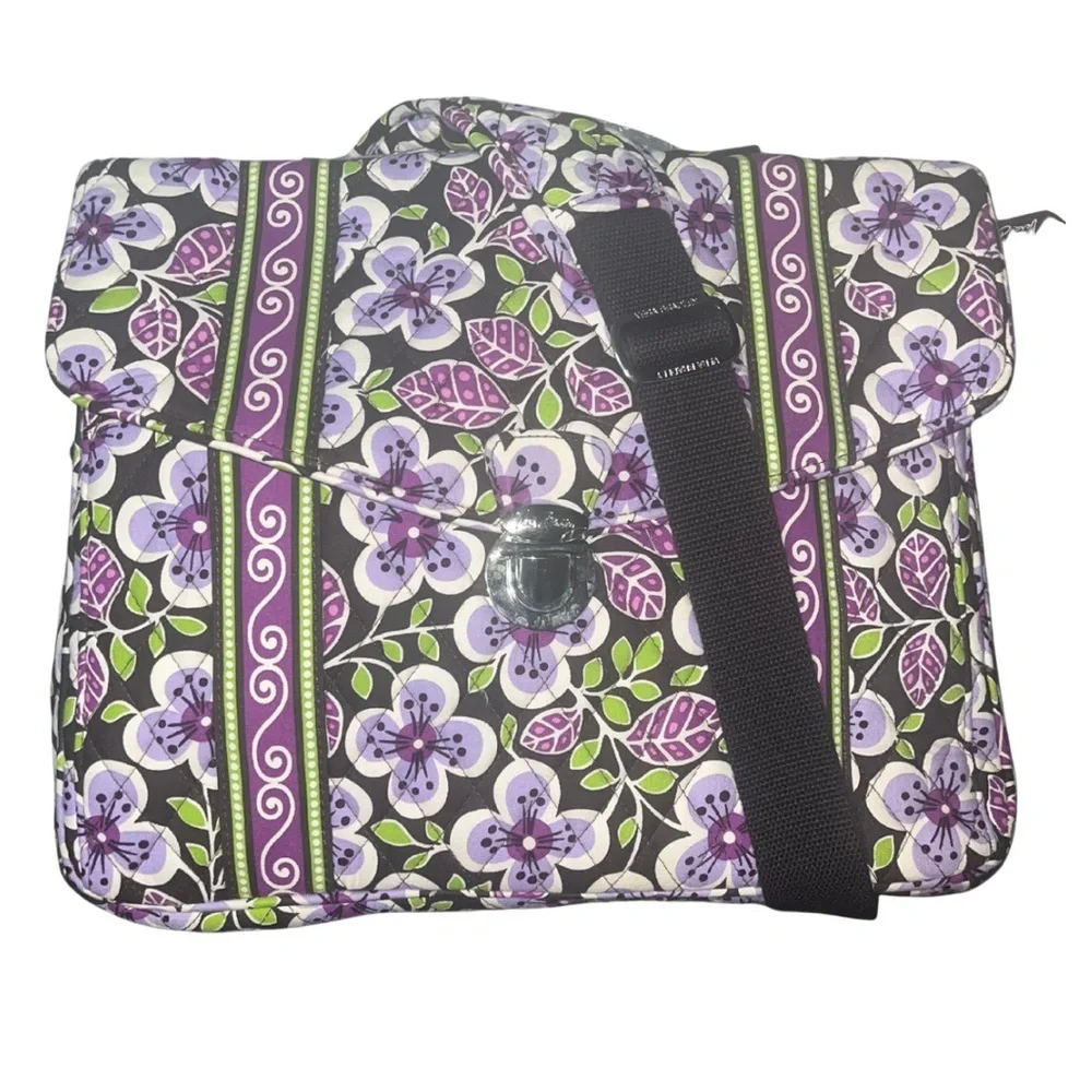 Vera Bradley Attache Laptop Messenger Bag Plum Petals Retired 14x12x4